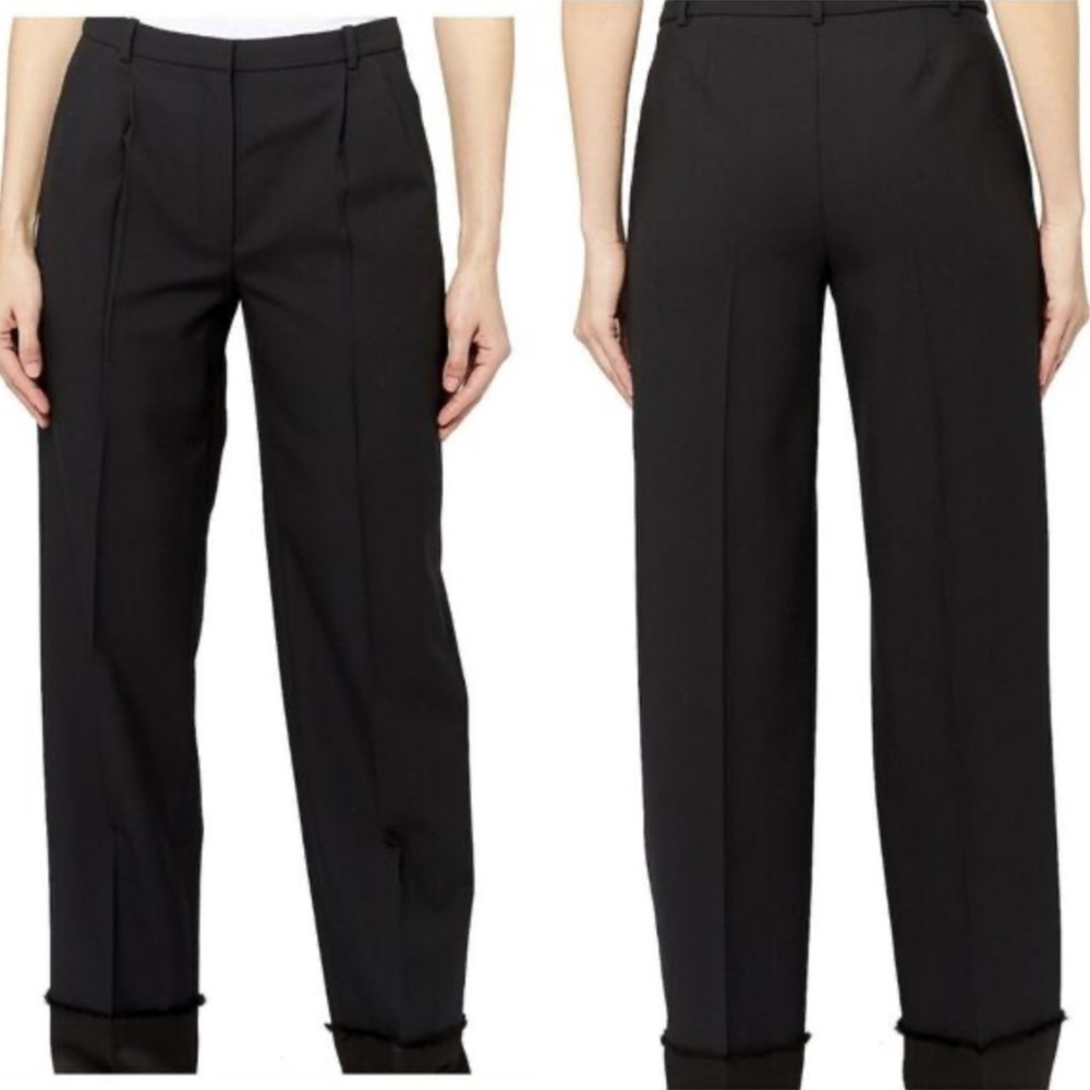 NWT Theory Pleated Straight Wool Trouser with Satin Hem Size 10